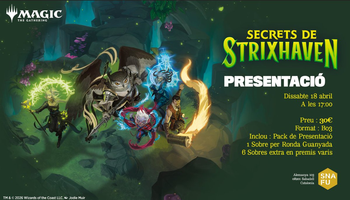 SnafuStore's tweet photo. Una presentació de Magic The Gathering a Snafu? Si! Una presentació de Magic The Gathering a Snafu! 

Dissabte 18 d'abril, a les 17:00 ... Els Secrets de Strixhaven t'esperen... places limitades, no et quedis sense!

Nota : Els packs en anglès, els sobres en castellà. https://t.co/E7zAArrJvC