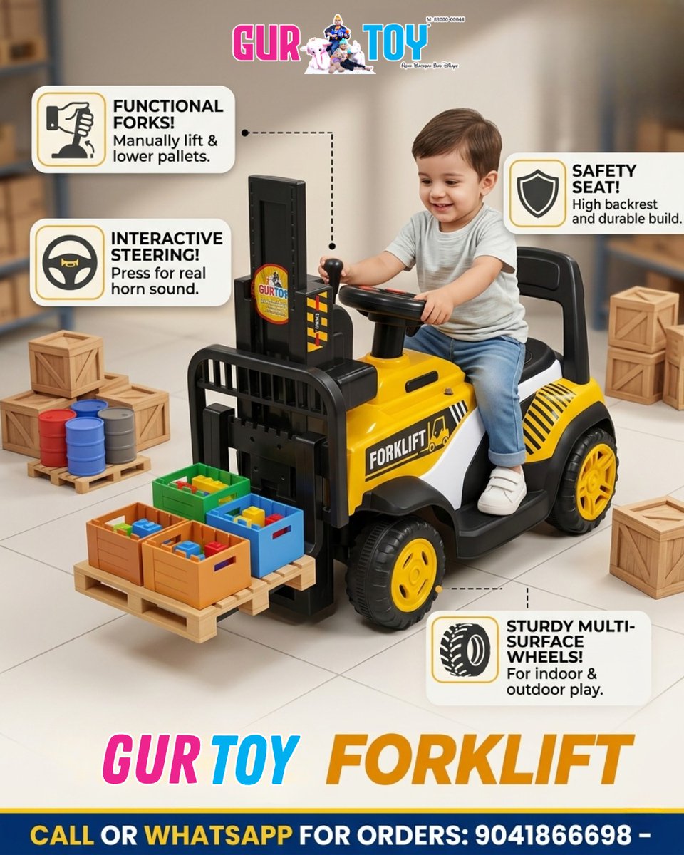 gur_toy23083's tweet image. 🚜 GURTOY Forklift 💛

Big fun for little champs! 😍
Let your kids lift, drive &amp;amp; play like a pro with the GURTOY Forklift 🚧

📍 GURTOY – Ludhiana
🌐 gurtoy.in
📞 90560-10298, 95920-11898
#GURTOY #ForkliftToy #KidsRideOn #RideOnToys #KidsAdventure 🚜💛