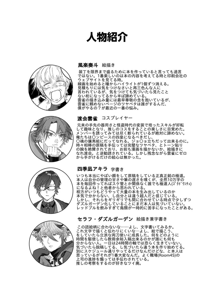 #にじそうさく11 にて頒布予定のｳﾞｫの同人パロギャグ本です。
A5/〜500円/ページ数未定
※通販の予定はございません。
南1 C77 ｢週休7日希望｣
(1/3)