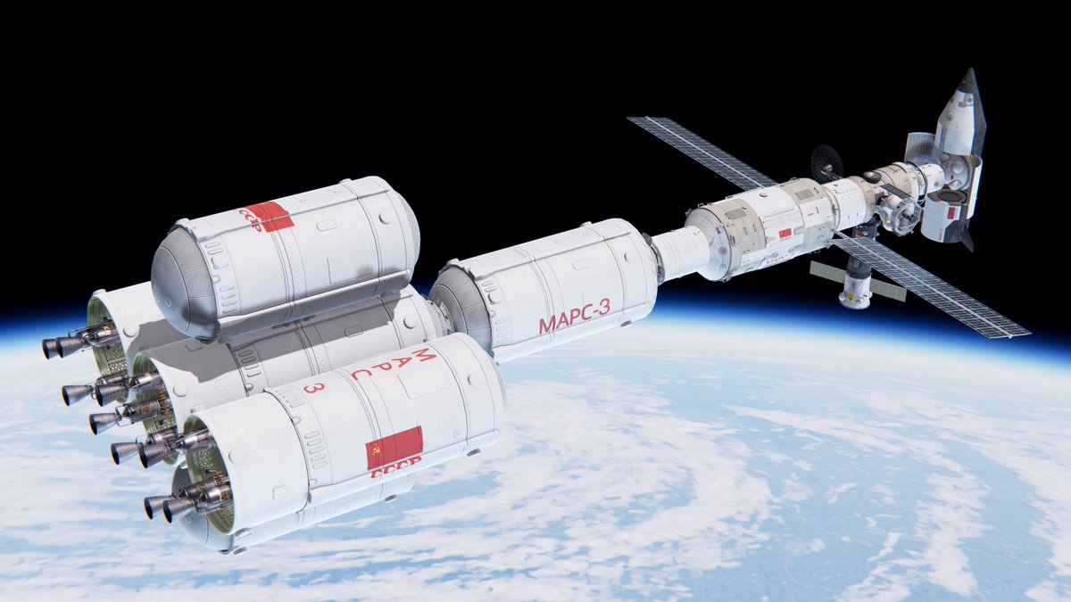 Soviet Mars-3 in Earth orbit awaiting its final 3 cosmonauts.