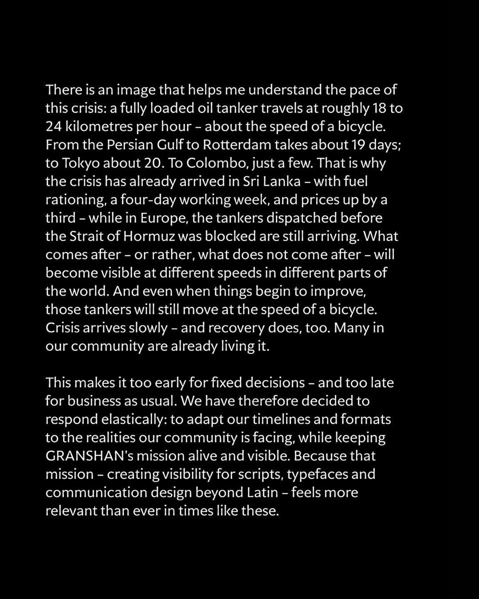 GranshanConf's tweet photo. A lot has changed. Our plans have too. Read the update - and tell us how things are where you are.
โ Read the full letter: https://t.co/1S8jnnCbar
โ Share your voice: https://t.co/3m1SNdjJY0
#granshan #bloomaward #competition #designbeyondlatin #communicationdesign https://t.co/yBCUXzXUdC