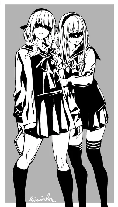 【間違い探し(違)】
過去のラクガキ(2020)を眺めてたらイラストの奥に小さ～く描かれてたヨルハ2人を発見🔎

わりと良い感じに描けてる気がするので拡大して2人だけ抜き出してみましたわ
どっちが21号で22号かは記憶が曖昧… 