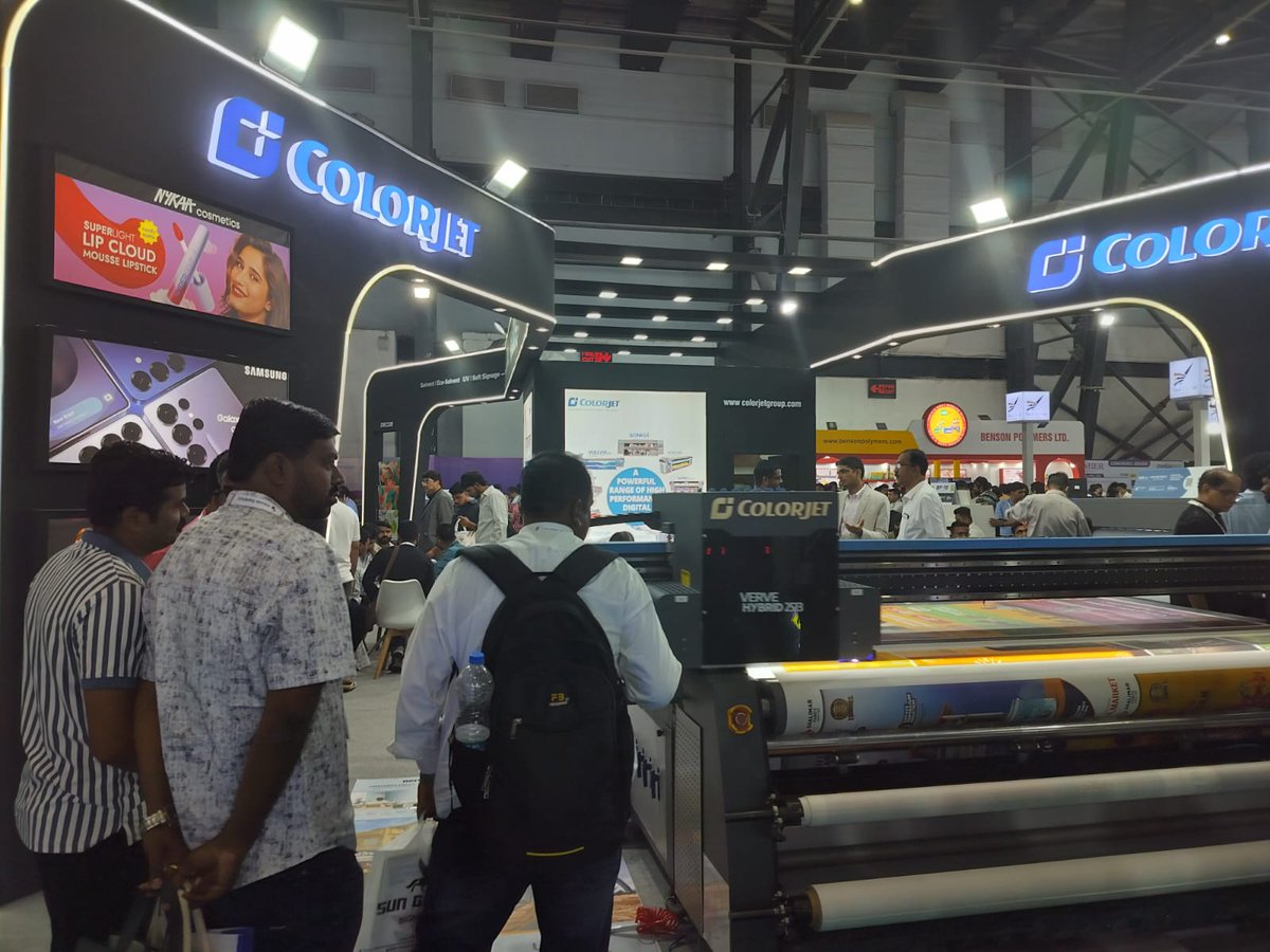 Colorjetgroup's tweet photo. 𝐃𝐚𝐲 2 at @mediaexpo_india 2026, Mumbai started with engaging discussions and an enthusiastic response from customers at the @Colorjetgroup   booth.

𝐕𝐢𝐬𝐢𝐭 𝐮𝐬 :
𝐃𝐚𝐭𝐞: 9th–11th April 2026
𝐇𝐚𝐥𝐥 𝐍𝐨: 06, 𝐁𝐨𝐨𝐭𝐡 𝐍𝐨.H20
𝐕𝐞𝐧𝐮𝐞: Bombay Exhibition Centre https://t.co/2FlaQE8Vv7