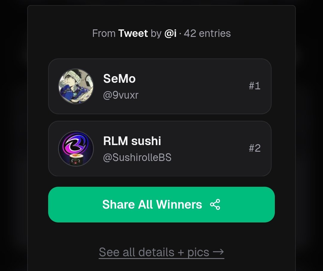 yooo congrats for the winners <a href="/SushirolleBS/">RLM sushi</a> and <a href="/9vuxr/">SeMo</a> 🎉🎉

Thanks for all the participants 🙏🖤
Stay tuned for the the upcoming giveaways 🙌!!