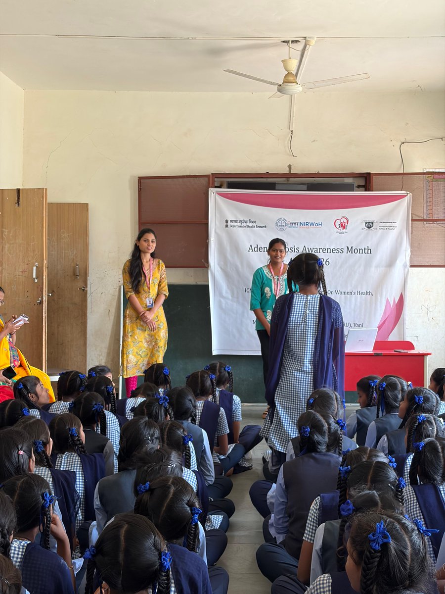 icmrnirwoh's tweet photo. Not all period pain is normal. It could be #Adenomyosis!
Our MRHRU at Vani, Nashik conducted an awareness session for #adolescent girls at Govt Ashram School, Kalwan (9 April 2026), focusing on #MenstrualHealth and early recognition.
#AdenomyosisAwarenessMonth #WomensHealth https://t.co/rZpa8Y4xZ2