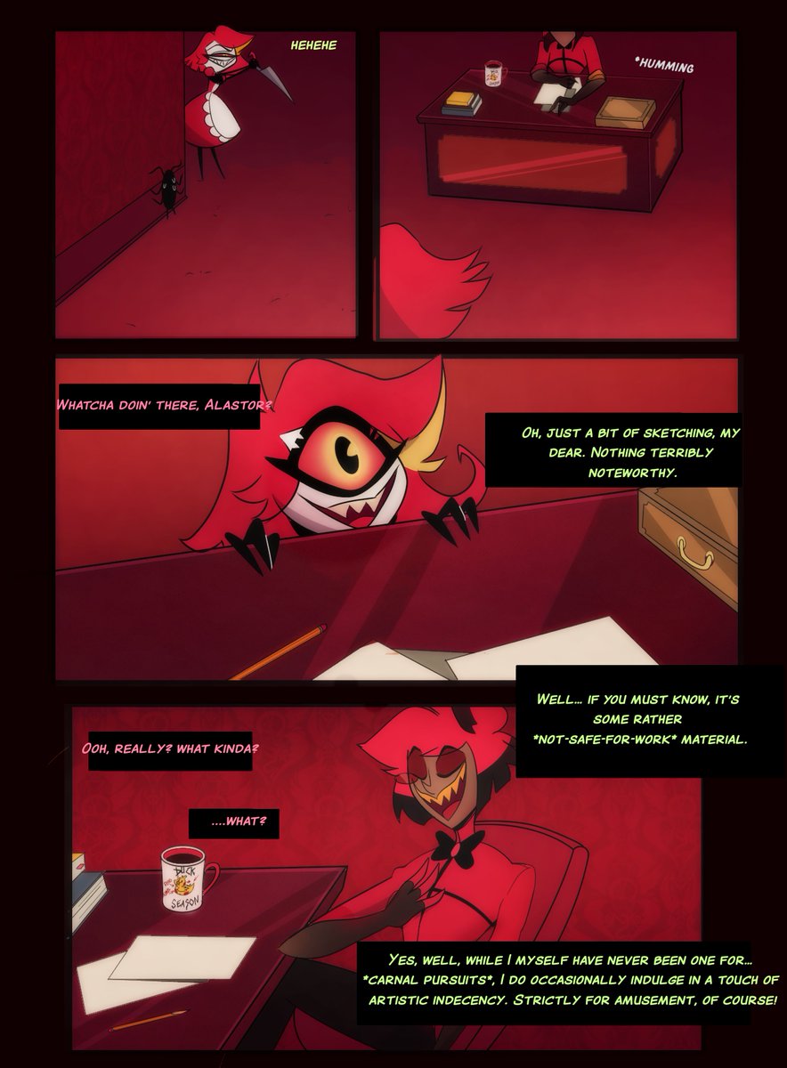 NoangelUser's tweet image. Freaky Friday 🖤🤍💜

Since I use drawing to explore this side of my asexuality, I decided to have Al doing the same.. although he's not very good with expressions

*Bonus below

#AceAlastorWeek2026 #A2V