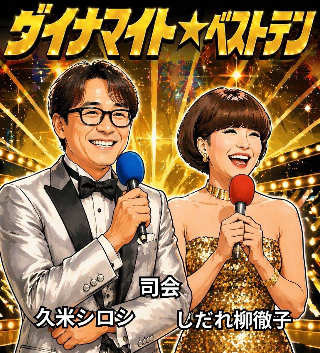 #千日前プロレス
4.26千日前プロレス「ダイナマイト☆ベストテン」の総合司会が決まりました！
⚪︎しだれ柳徹子(モンゴール天山)
⚪︎久米シロシ(白メガネ)

イラスト綺麗すぎやろ！

チケット絶賛受付中！