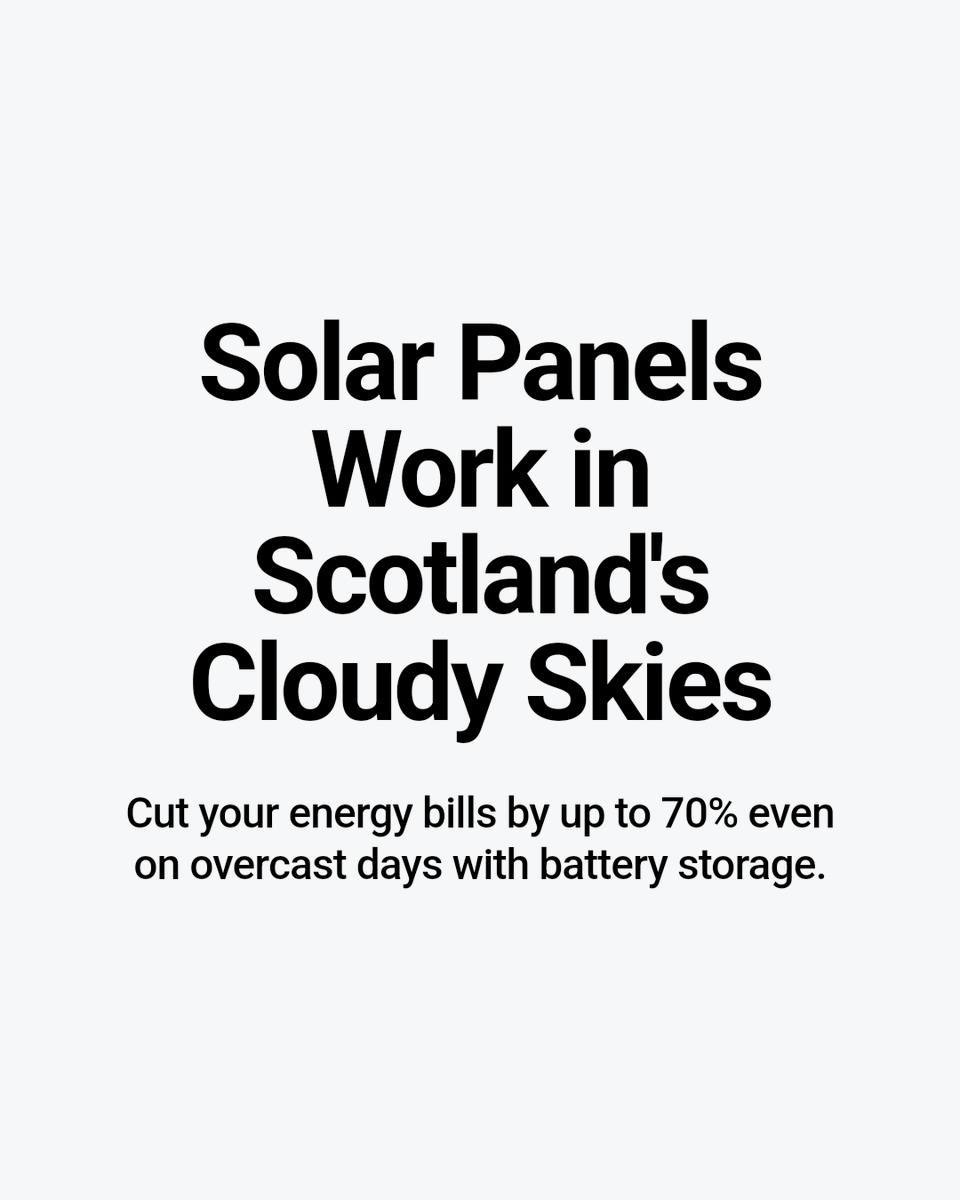 ScotlandEnergy's tweet image. Solar panels work in Scotland—even on cloudy days. They can cut bills by up to 70%. Pair with battery storage for best results. Practical savings and protection from rising costs.

scottishenergysaving.co.uk/contact/ #scottishenergysaving #ScotlandGoesSolar
