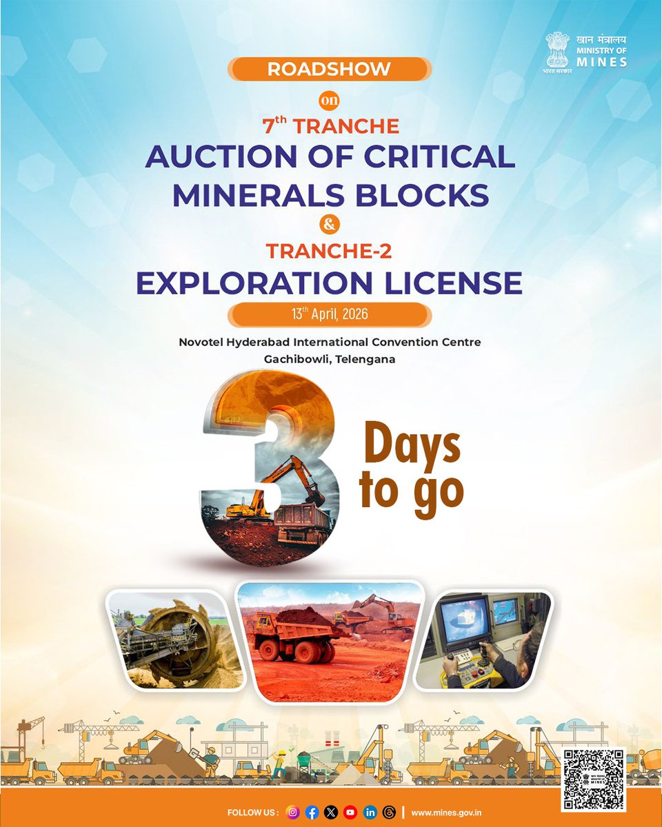 MinesMinIndia's tweet image. India’s mining sector is set for a transformative leap—driven by Exploration Licence, critical minerals, and transparent auction reforms.

Be part of the momentum.

#CriticalMinerals #Auction