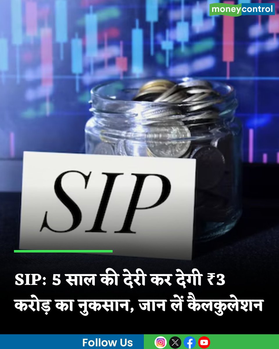 MoneycontrolH's tweet image. #SIP : 5 साल की देरी कर सकती है ₹3 करोड़ का नुकसान, जान लें SIP का यह फार्मूला

hindi.moneycontrol.com/news/your-mone…

#sipcost #investment #moneycontrol