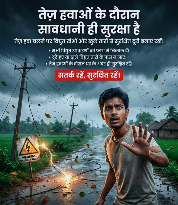 puvvnlsdnagar's tweet image. "सुरक्षा ही सबसे बड़ा बचाव है! 🛑📷 तूफ़ान के दौरान बिजली के तारों के पास न जाएँ और घर के अंदर ही सुरक्षित रहें। खुद भी सुरक्षित रहें और दूसरों को भी जागरूक करें। #ElectricalSafety #StaySafe #Awareness
@aksharmaBharat
@ChairmanUppcl
@mduppcl
@MD_PuVVNL
@UPPCLLKO
@PuVVNLHQ