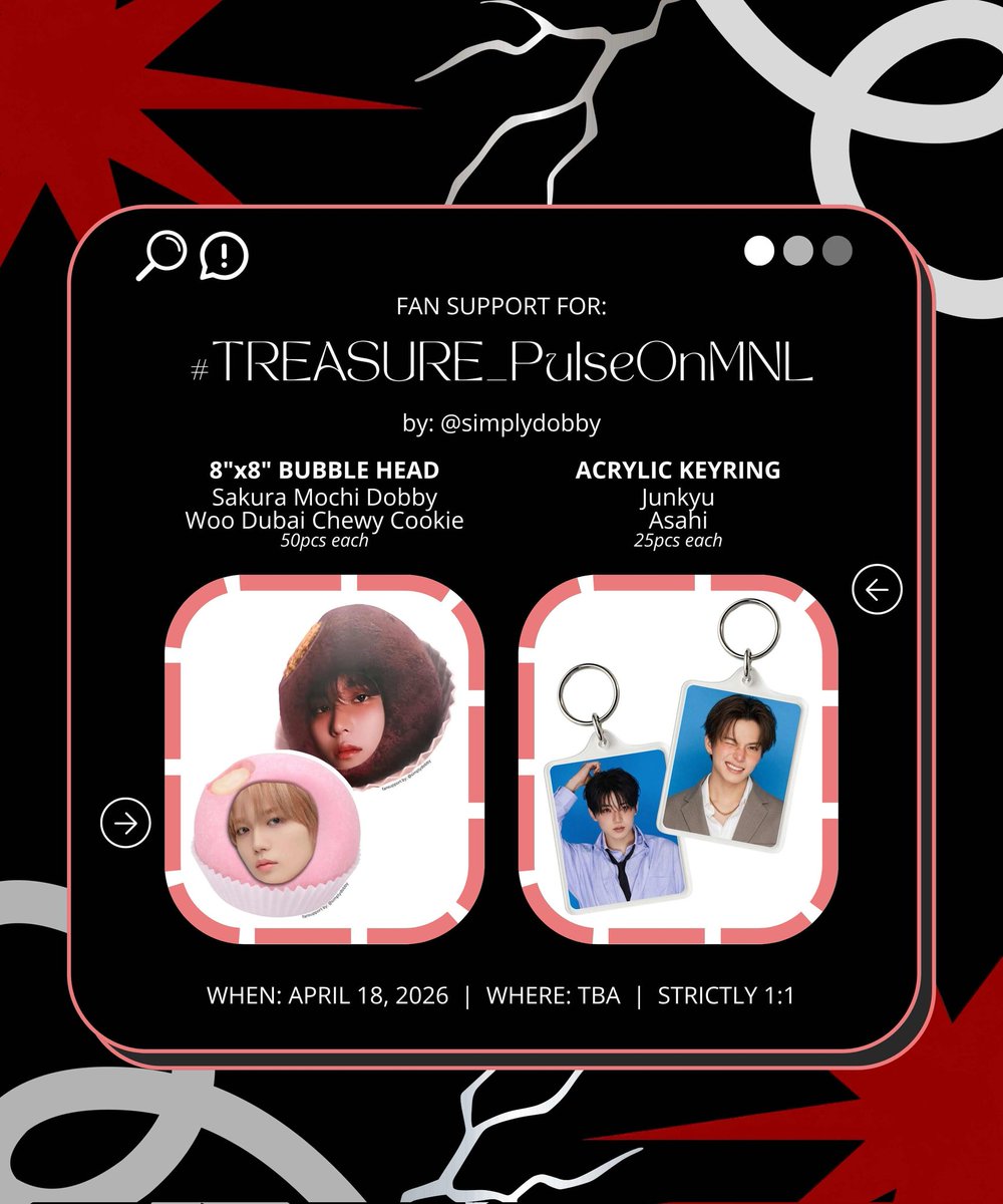 ANNYEONG FILO TEUMES 👋

2nd batch of freebies for #TREASURE_PulseOnMNL 

🫧 FROM TEUME TO TEUMES
💭 TIME: MORNING (18APR)
🫧 LOC: TBA (NEAR GOLDEN PHOENIX HOTEL)
💭 NO TRADES 

#DOYOUNG #JEONGWOO
#JUNKYU #ASAHI 
#TREASURE_PulseOnMNL #TREASURE #TREASUREinMANILA