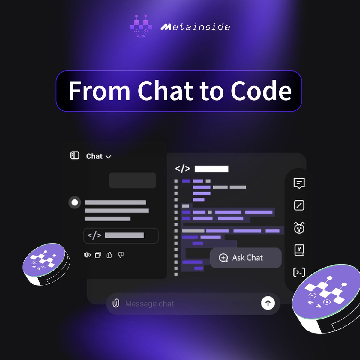 MetaInside's tweet image. 💬 From Chat to Code

What if your dev workflow was just… chatting?

With MetaInside, you describe - AI builds.

Simple ideas → real dApps. ⚡

#Web3 #AI #NoCode #dApps #Blockchain