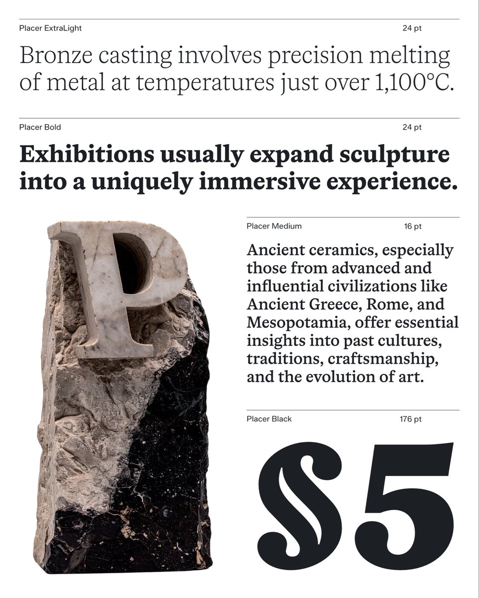 hotsanyuk's tweet image. 🏔️ Placer is a modern serif typeface that combines the silhouette of the Janson and Caslon heritage with new solutions.

Placer includes 530 glyphs, supports Latin Extended, and comes in 9 styles.

⬆️ Available on @myfonts (Link in Bio)

#serif #typeface #fontdesign #myfonts