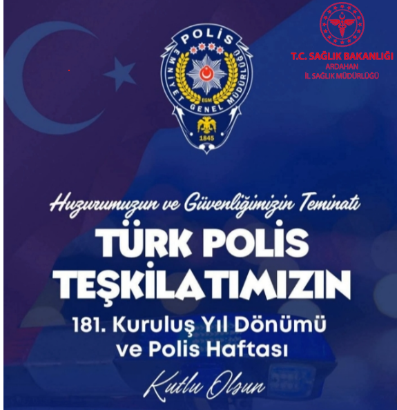 Huzurumuzun, bekamızın ve güvenliğimizin sarsılmaz kalesi Türk Polis Teşkilatımızın 181. kuruluş yıl dönümü kutlu olsun. Milletimizin huzuru için gece gündüz demeden, büyük bir fedakârlık ve yüksek  vazife bilinciyle görev yapan kahraman polislerimize şükranlarımızı sunuyoruz