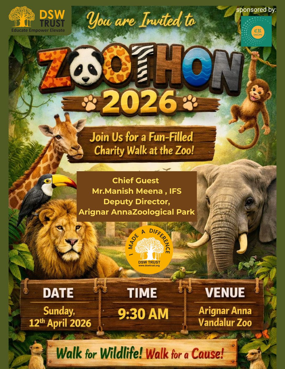 dswtrust's tweet image. India’s FIRST Zoothon 🇮🇳 at Vandalur Zoo 🐘
A powerful step towards inclusion for the differently abled 💙
Led by DSW Trust &amp;amp; Rtn Dr Ganesh Latchumanan
#VandalurZoo #ZoothonIndia #DifferentlyAbled #InclusiveIndia #ChennaiEvents #DSWTrust