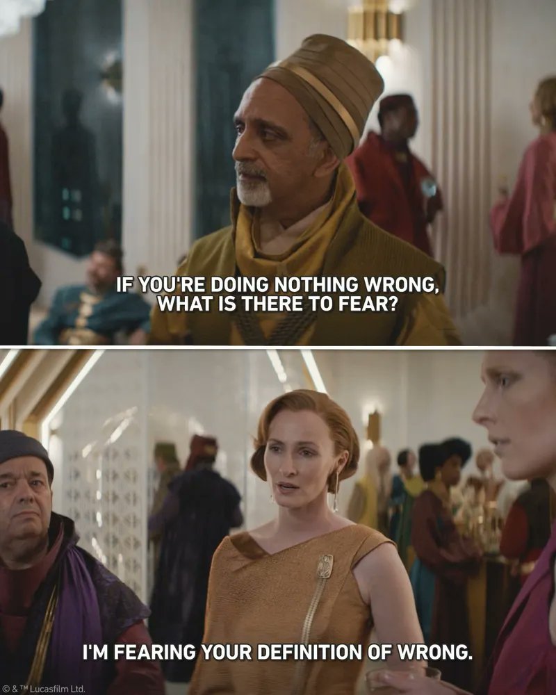 gaby_wald's tweet image. "If you're doing nothing wrong, what is there to fear ?
- I'm fearing your definition of wrong. "

#StarWars #Andor #Senate #OperationLikeTheWind #Meme ...