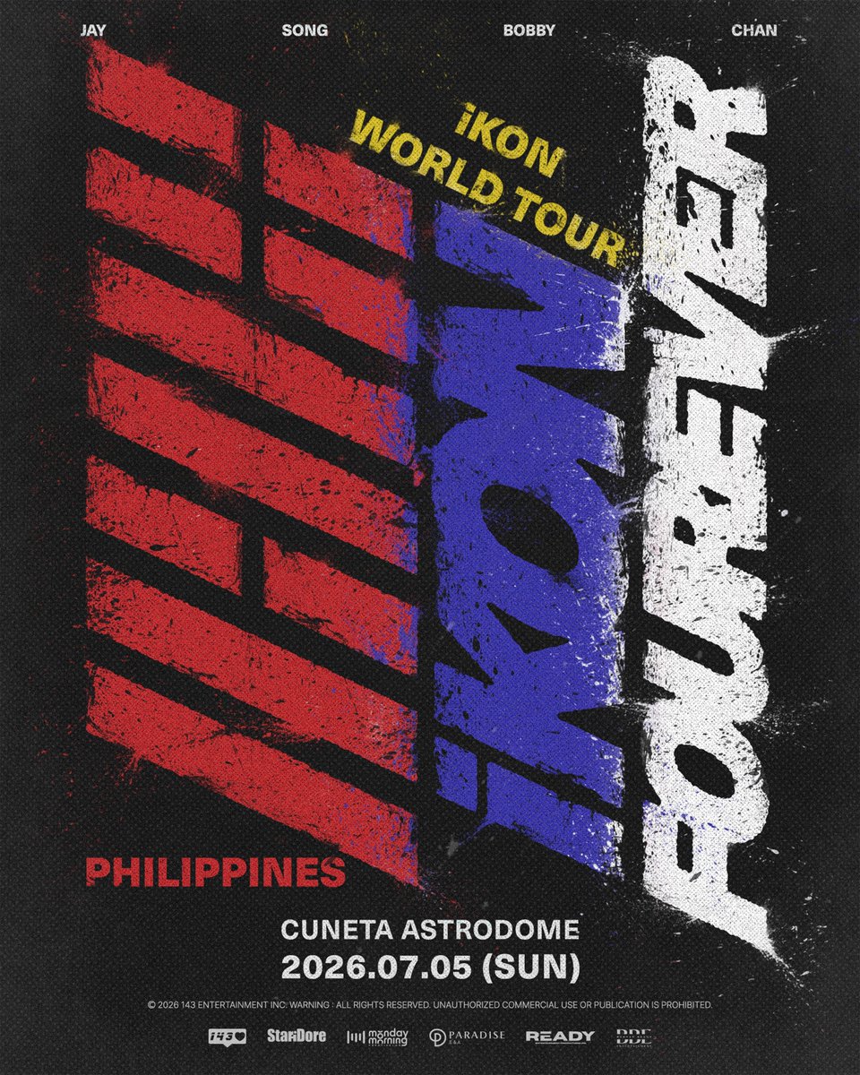 The wait is finally over, PH iKONICs! 
iKON is officially returning to the Philippines this July 5 for their FOUREVER WORLD TOUR PHILIPPINES at the Cuneta Astrodome. Get ready to party and light up the arena! 🔥 

Presented by @
#아이콘 #アイコン #iKON #iKON_FOUREVER_TOUR