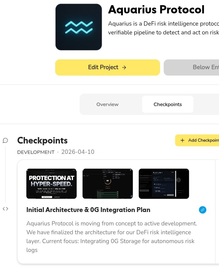 frankezecode_'s tweet photo. I've officially submitted my Online Checkpoint for Aquarius Protocol!

​Building a DeFi risk intelligence Infra on @0G_labs to bring verifiable, high-performance security to the next generation of on-chain AI
​Tnks to @0G_labs @0g_CN @0g_Eco @HackQuest_ #0GHackathon #BuildOn0G https://t.co/rd8WidtGHa