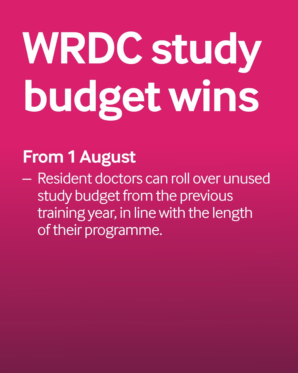 BMA_WRDC's tweet photo. 🙌WRDC Win!
📕As part of the resident doctor and dentist contract reform package, we’ve secured the following reforms to study budget for all residents regardless of whether they move to the new contract.⬇️ https://t.co/9UrwTZ4HbC