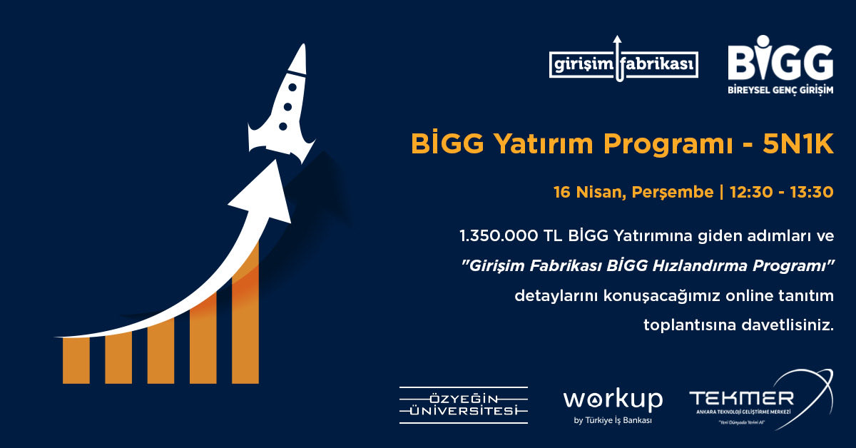 girisimfabrika's tweet photo. BİGG Yatırım Programı - 5N1K

1.350.000 TL BİGG Yatırımına giden adımları ve "Girişim Fabrikası BİGG Hızlandırma Programı" detaylarını konuşacağımız 16 Nisan, Perşembe günü 12:30 - 13:30 saatleri arasında düzenlenecek online tanıtıma davetlisiniz. Kayıt:👇
https://t.co/EPgYrmihp0 https://t.co/sI7BqbkQRF