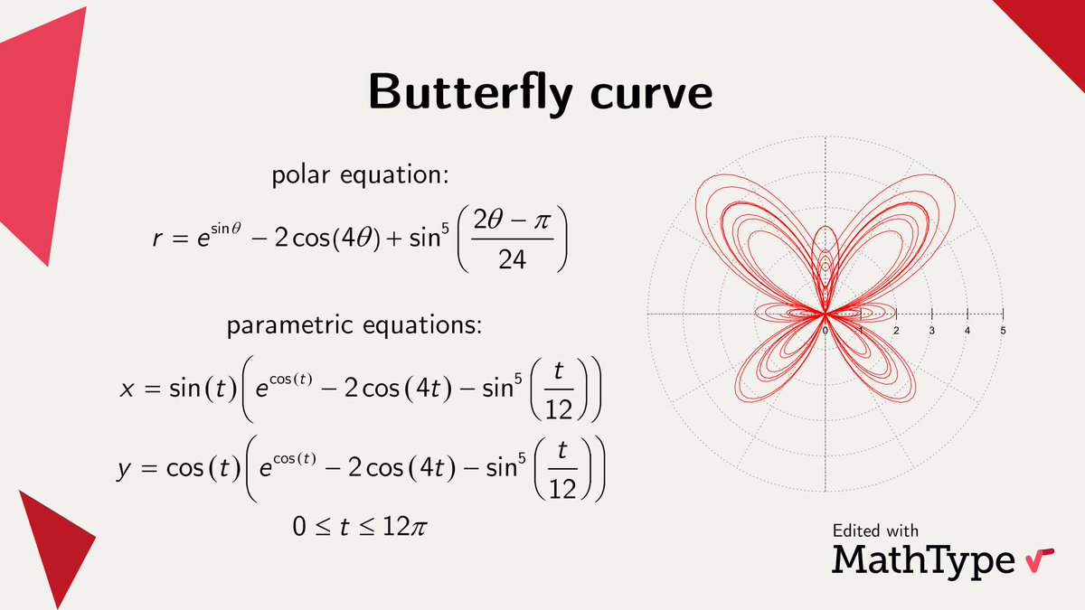 The butterfly curve shows how complex and organic shapes can emerge from compact equations, combining exponential and trigonometric functions into a pattern that looks almost alive. Do you see math as a tool or as art?

#Math #Mathematics #Visualization #Geometry #MathArt
