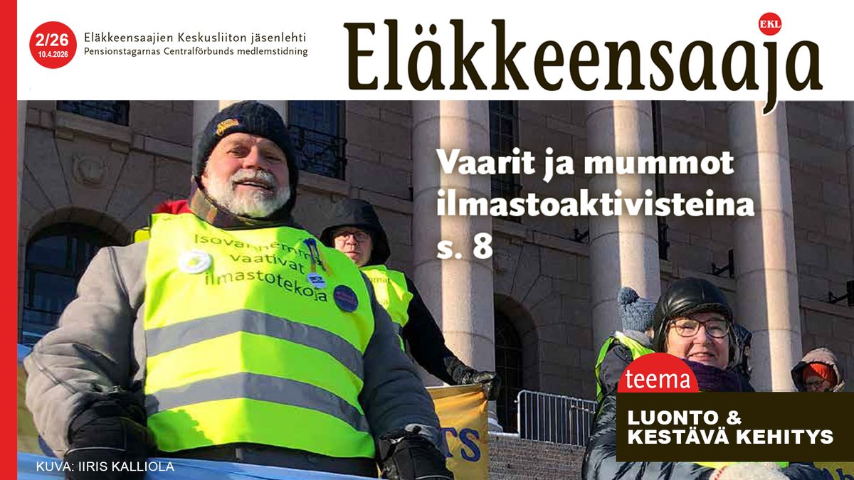 EKLry's tweet photo. Lehteämme on kohdannut ilmestymisen ihme! Ilolla ja ylpeydellä ilmoitamme, että Eläkkeensaaja-lehti on ilmestynyt tänään 10.4.2026.

Lehden 15 ensimmäistä sivua (pdf):
https://t.co/Io8smV8UxP

Liity EKL:n jäseneksi ja saat lehden kotiin kannettuna:
https://t.co/6huMwA5woo https://t.co/JGtiM3foxM