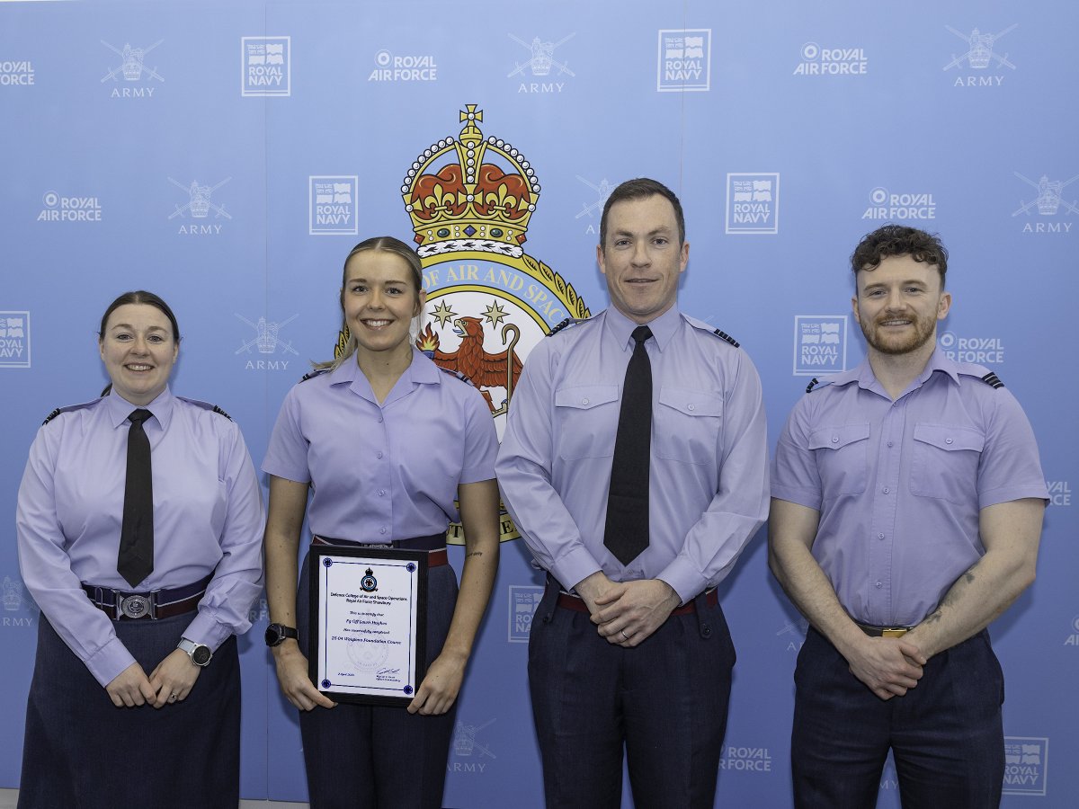 RAF_Shawbury's tweet photo. Congratulations to Weapons Foundation Course 25-4 who have graduated from the Defence College of Air and Space Operations. The Reviewing Officer was Wing Commander Jacob MA BSc(Hons) PGDip RAF, Officer Commanding Defence College of Air and Space Operations.
#AirOperations. https://t.co/bVsYDHoKyg