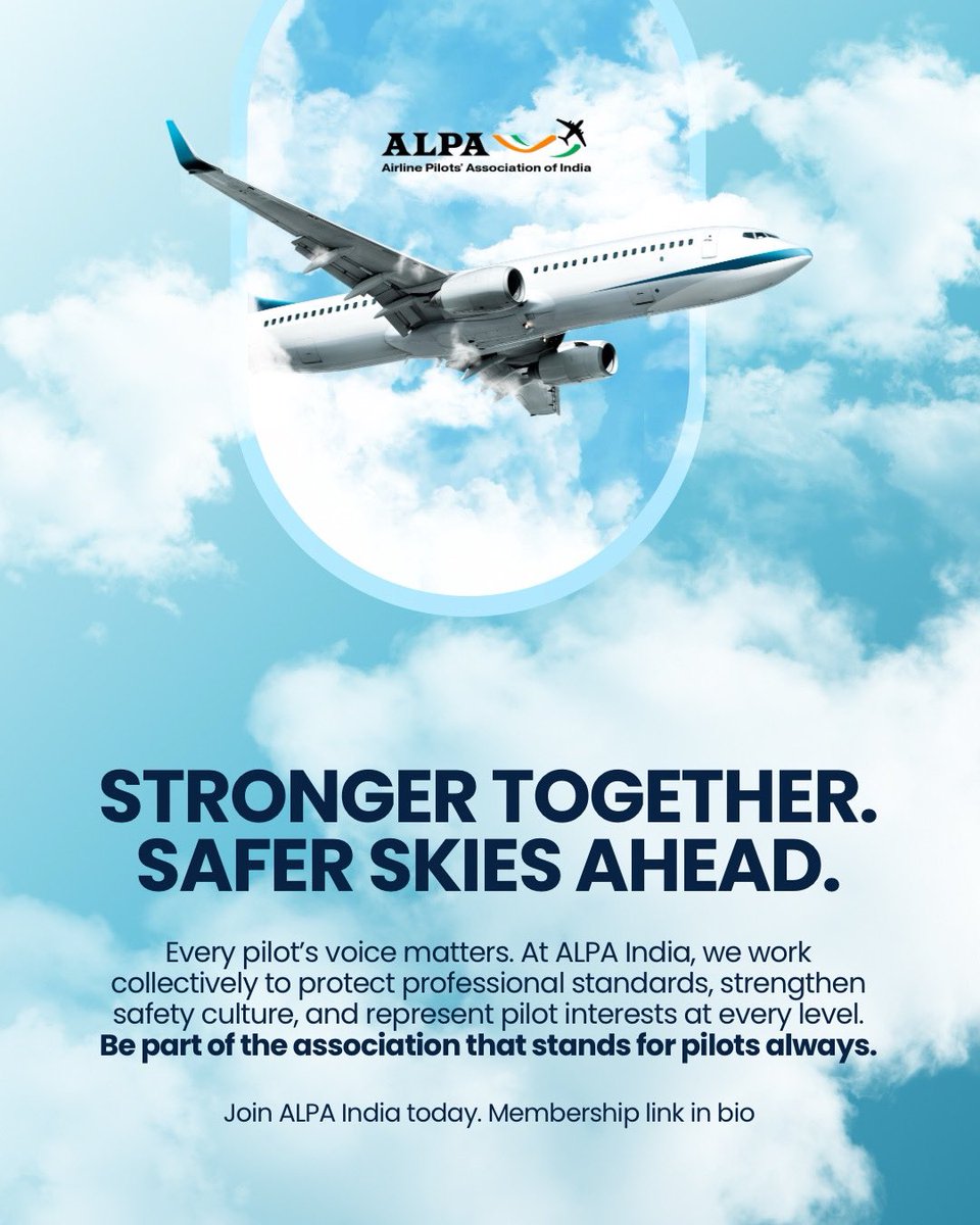 In_Alpa's tweet photo. Stronger voices create safer skies.
Be part of a community committed to protecting pilots, professionalism, and aviation excellence.
Join ALPA India today. Membership link in bio. https://t.co/SqMxoW2YwV