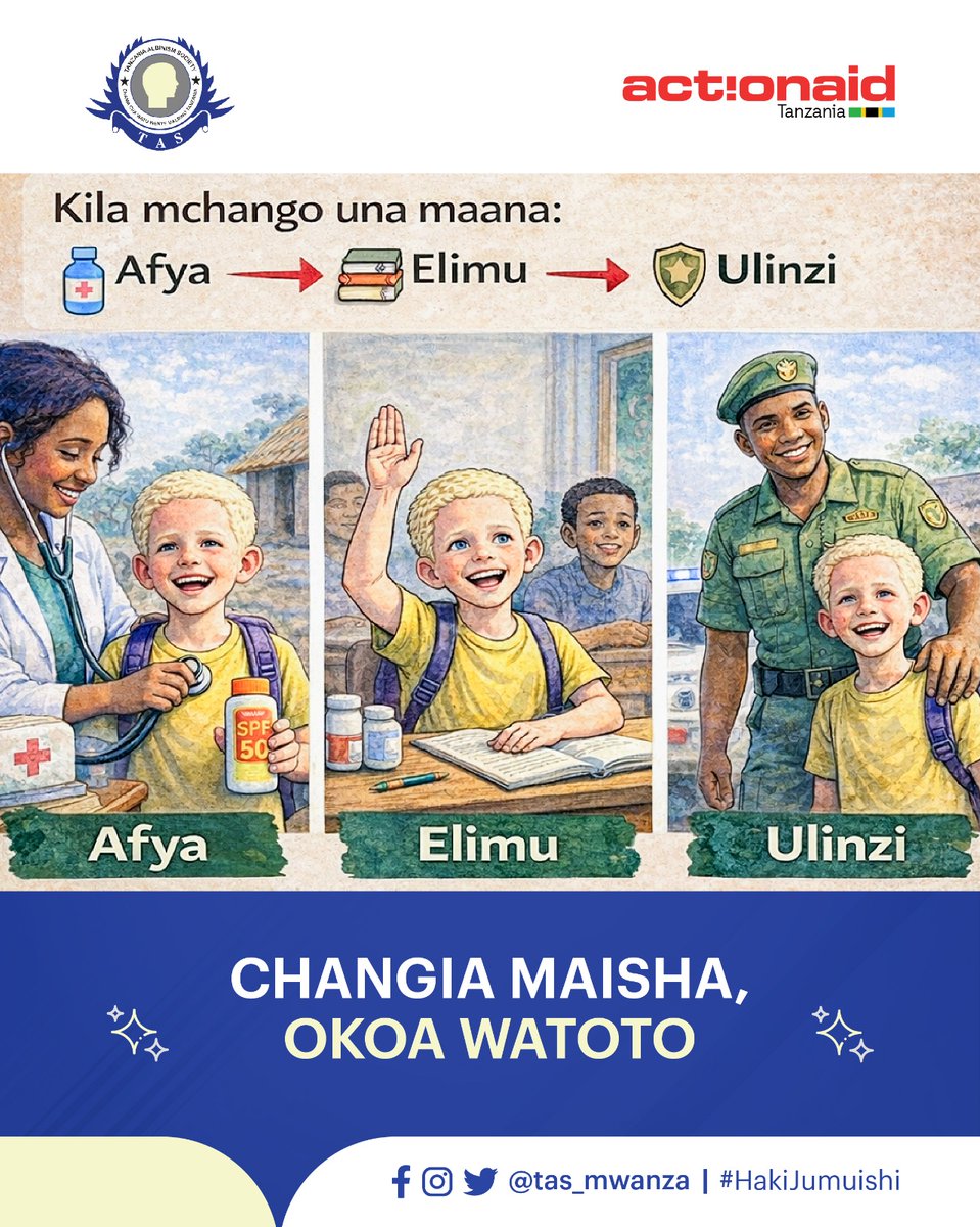Maestrowafact's tweet photo. Usisubiri hadi kesho. Watoto wenye ualbino wanahitaji ulinzi na huduma za msingi leo ili kufikia ndoto zao. Tenda sasa, uwe sauti na ngao yao. #HakiJumuishi #WatotoWenyeUalbino https://t.co/u1N2ihJjW8