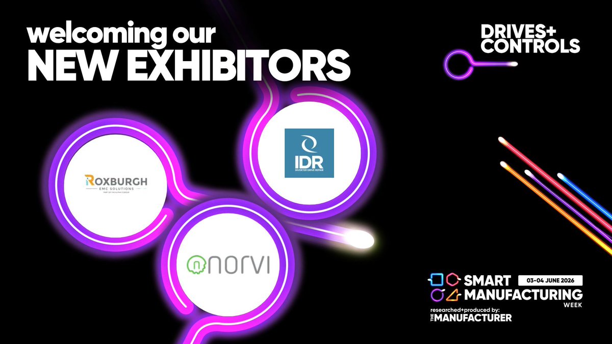 SmartMWeek's tweet photo. โ๏ธ The Drives & Controls 2026 line-up continues to power ahead!
๐ Roxburgh
๐ป Iconic Devices
๐ง Inverter Drive Repair
๐ Meet them at Drives & Controls, part of Smart Manufacturing Week, on 3โ4 June 2026 at the NEC Birmingham.
#DAC26 #SMW26 https://t.co/GMFqJJXBJG