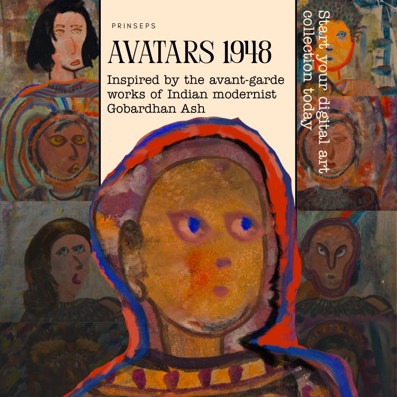 prinseps's tweet photo. Before internet trends, Indian artist Gobardhan Ash was already creating avatar-like portraits in the 1940s. Avatars 1948 draws from the visual language of Indian modernism, reimagining portraiture for a new era of digital ownership. Explore the series.