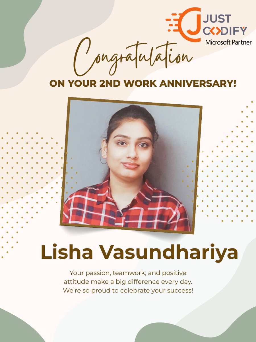 JustCodify's tweet photo. Celebrating your work anniversary 

Thank you for your dedication and contributions—you make a difference every day. Wishing you continued success ahead! 

#WorkAnniversary #Codify #TeamAppreciation #JustCodify https://t.co/KnewGzgRP0