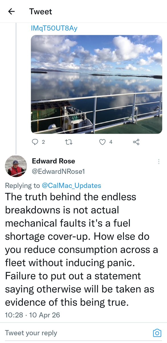 EdwardNRose's tweet photo. @AlastairDalton I think you should investigate a fuel shortage cover-up as a potential true reason for the current situation. Covered up to prevent panic. Maybe there's something up with my app but a reply I left earlier appears to have been hidden. https://t.co/zgvGRMcVf3