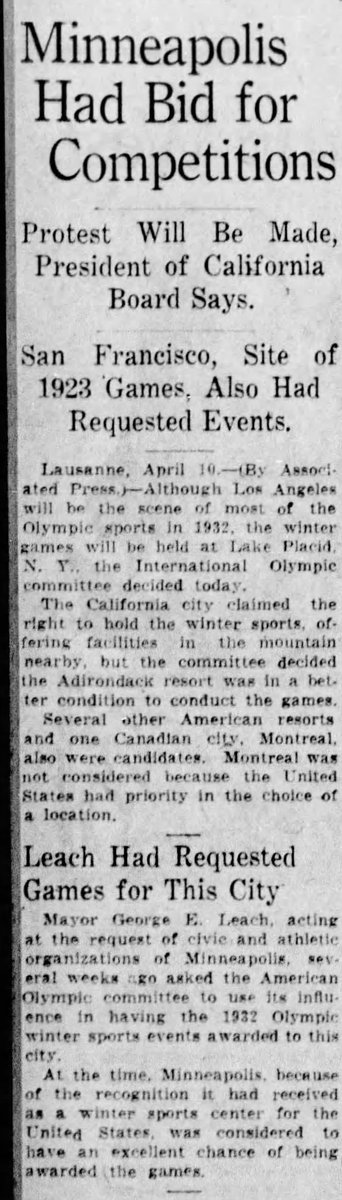 WHENESOTA's tweet image. #OTD in #Minnesota Sports History (1929) Minneapolis lost a bid to host the 1932 Winter Olympics. Lake Placid was chosen instead. Thanks @KeithGrinde
newspapers.com/article/star-t…