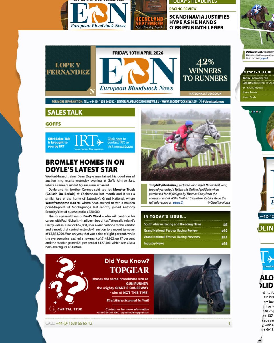 bloodstocknews's tweet image. Day 2⃣ of the Aintree Festival is here💥

Miss any of yesterday's news? Catch up with EBN, from Grade 1 victories in Liverpool all the way to South Africa for racing and breeding news🤝

Don't miss a beat, stay up to date with #EBN #ReadAllAboutIt 🗞️