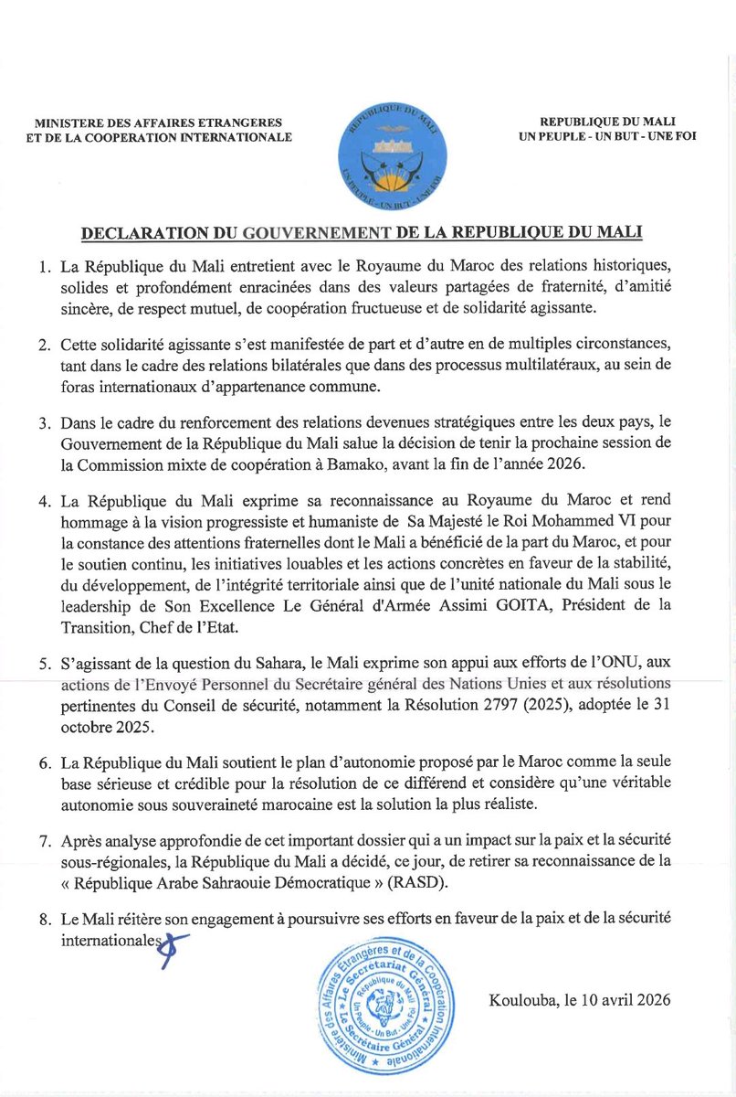 Ministère des Affaires étrangères du Mali tweet media