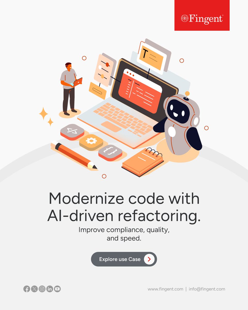 Fingent's tweet image. Keep your code clean, compliant, and future-ready with AI-driven refactoring automation—so teams spend less time fixing and more time building.

👉 Learn more: fingent.com/usecases/ai-dr…

#AI #CodeQuality #Refactoring #DevTools #EngineeringExcellence #fingent