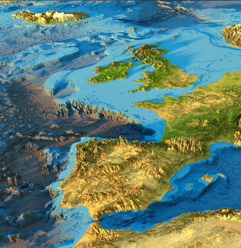 A different map of Iberia emerges underwater: a narrow Atlantic shelf drops off fast, the Strait of Gibraltar acts as a turbulent hinge, and the Mediterranean sits warmer and enclosed. Climate change amplifies it all as depth drives currents, currents shape temperatures, and risk