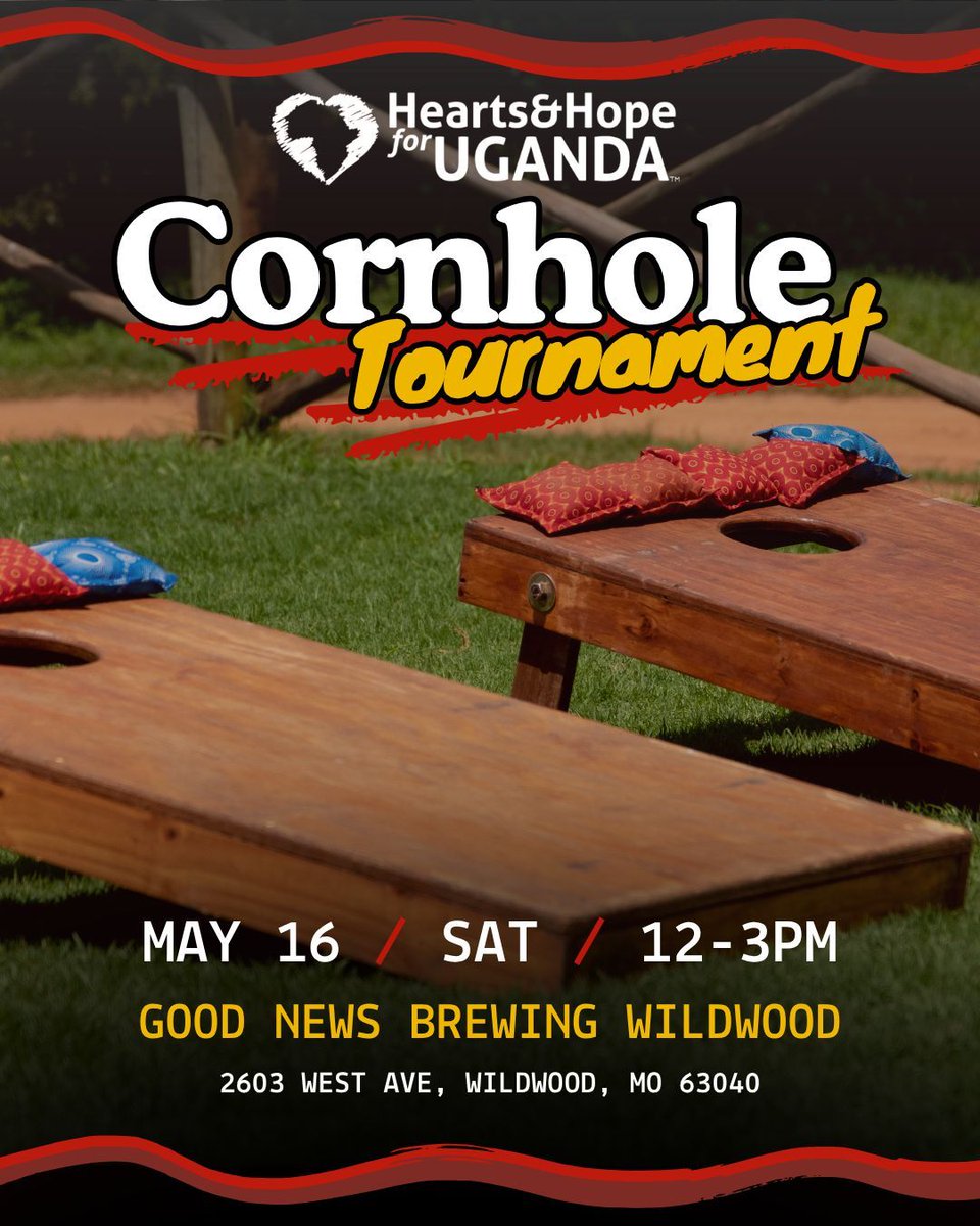 Join us for the Hearts &amp; Hope for Uganda Cornhole Tournament at Good News Brewing in Wildwood. Your participation helps bring hope and support to communities in Uganda.

Let’s turn some bean bag tosses into a big impact! 🙌

🔗 Register or learn more here: heartsandhope.org/cornhole