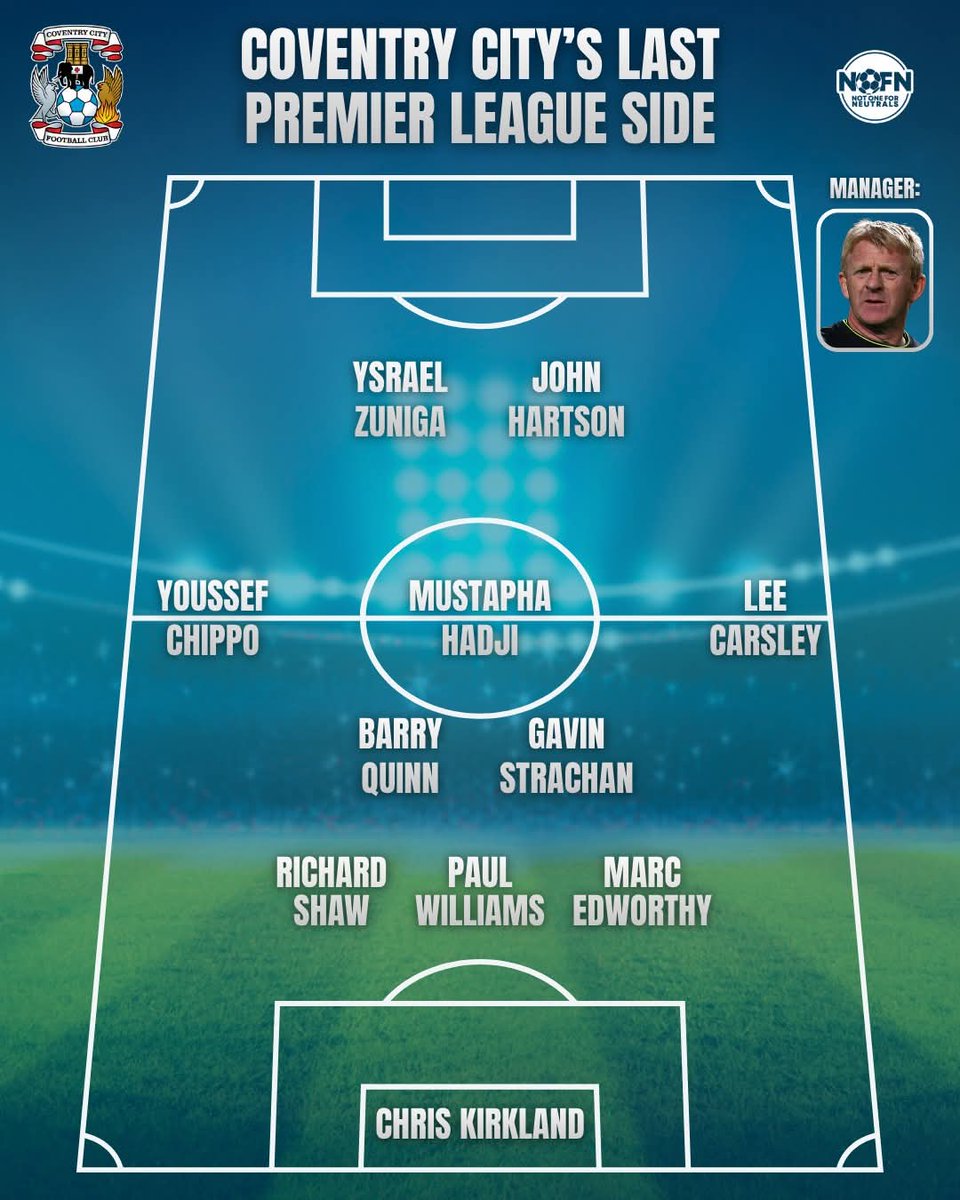 NOFNeutrals's tweet photo. Coventry City's last Premier League XI 

Gordon Strachan's side which drew 0-0 to Bradford City in the last game of the 2000-2001 Premier League season.

What memories do you have of this team 🤔

#pusb #coventrycity https://t.co/RCRRqPD1IU