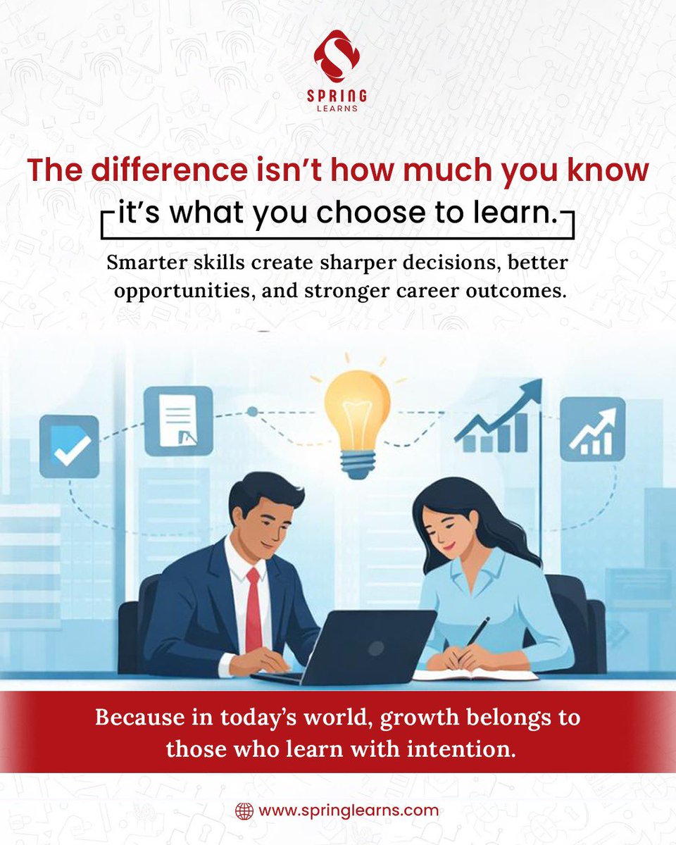 spring_learns's tweet photo. It’s not about learning more
it’s about learning what matters.

The right skills don’t just improve performance,
they transform the direction of your career.

Because stronger careers
are built on smarter choices.

#SmarterSkills #CareerDevelopment #SkillStrategy https://t.co/00pFbvGCyI