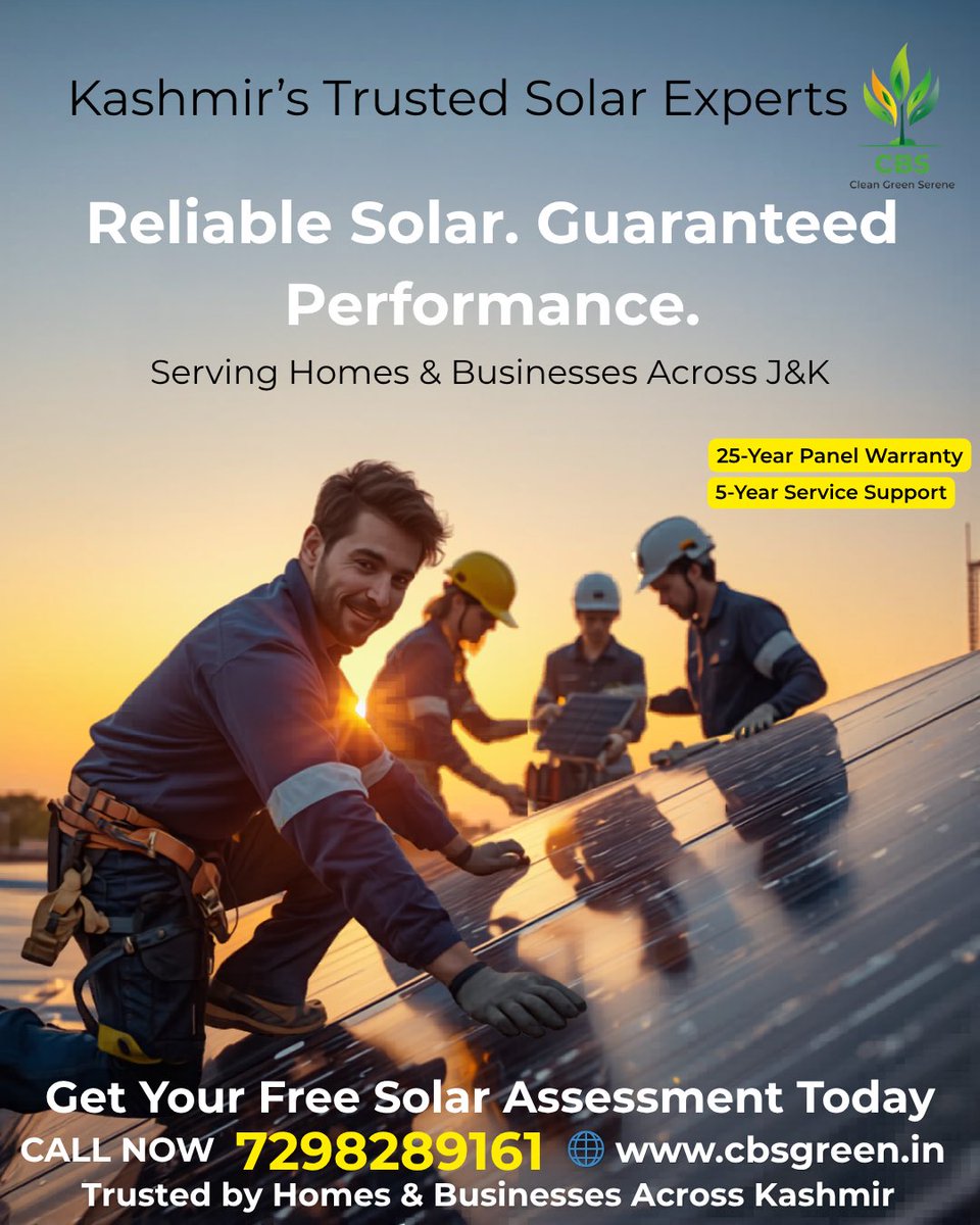 cbs_green's tweet image. “Power your home with the sun — reliable, affordable, and built to last.”

Get your free solar assessment today and start saving on your electricity bills.
📞 Call Now: 7298289161
🌐 cbsgreen.in

#SolarKashmir #GoSolarIndia #CleanEnergy #SolarSavings #CBSGreen