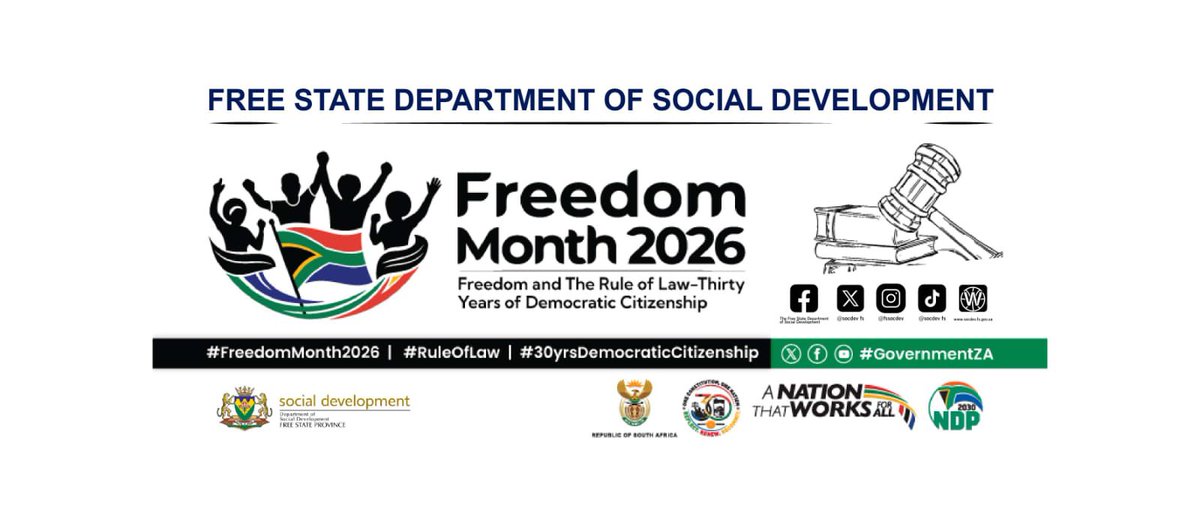 SocdevFs's tweet photo. FREEDOM MONTH 2026 

Freedom and the Rule of Law: Thirty Years of Democratic Citizenship.

#fssocdev https://t.co/3WEE7zNEr5