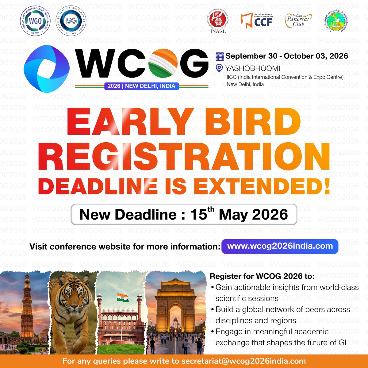 OfIndian23065's tweet photo. For queries, pls write to the Conference Secretariat: secretariat@wcog2026india.com https://t.co/mnAhiPvsgL