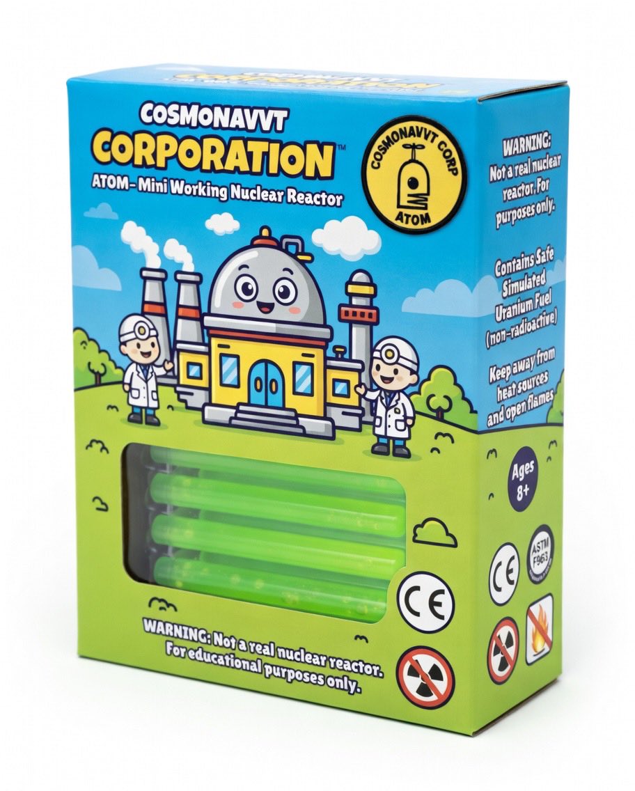 COSMONAVVT CORPORATION ATOM 
Mini Working Nuclear Reactor ☢️ 

While the world grapples with widespread blackouts, soaring energy prices, and an unprecedented global energy crisis, we at COSMONAVVT CORP are stepping up.
Introducing the world’s first desktop nuclear reactor!
