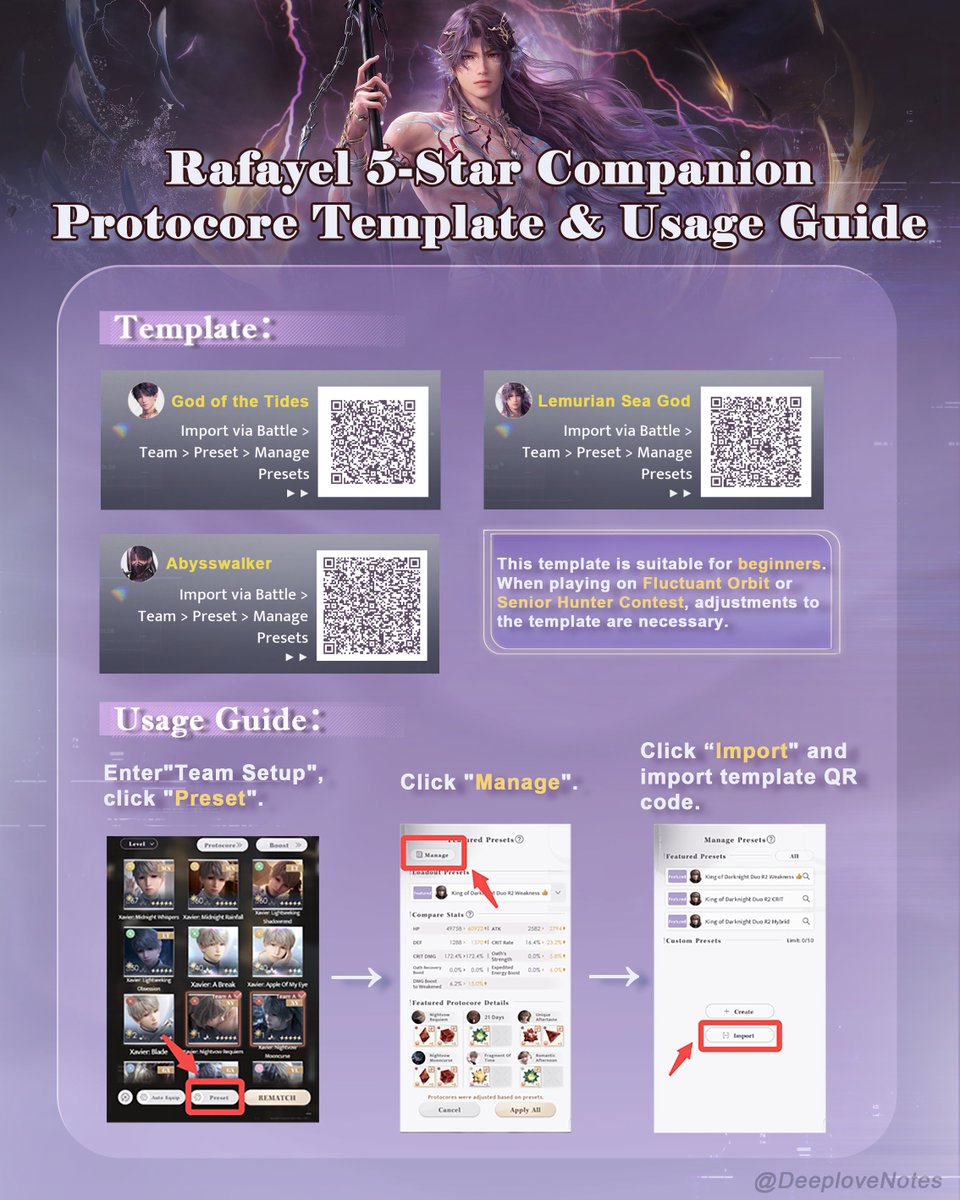 DeeploveNo36688's tweet image. Import my protocore template of Rafayel and power up your battles!

📍This is the protocore build plan for Rafayel's 5-Star companion. 🐟🐟

You’d better use the QR code I posted in the comments👇It’s much clearer. 

#LoveandDeepspace #Rafayel #Guides