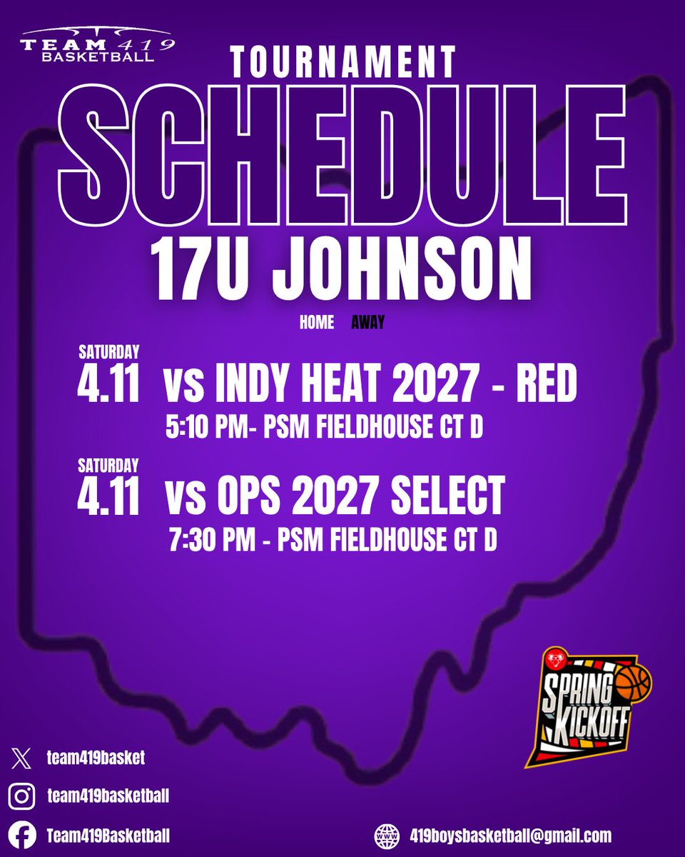 team419basket's tweet photo. SPRING KICKOFF SCHEDULES 📅 

Our 9 teams head across state lines this weekend to take action in Ft Wayne, IN! 🚗💨

First tournament for our 11U-17U teams. 🎬 https://t.co/ExTslXaPu9