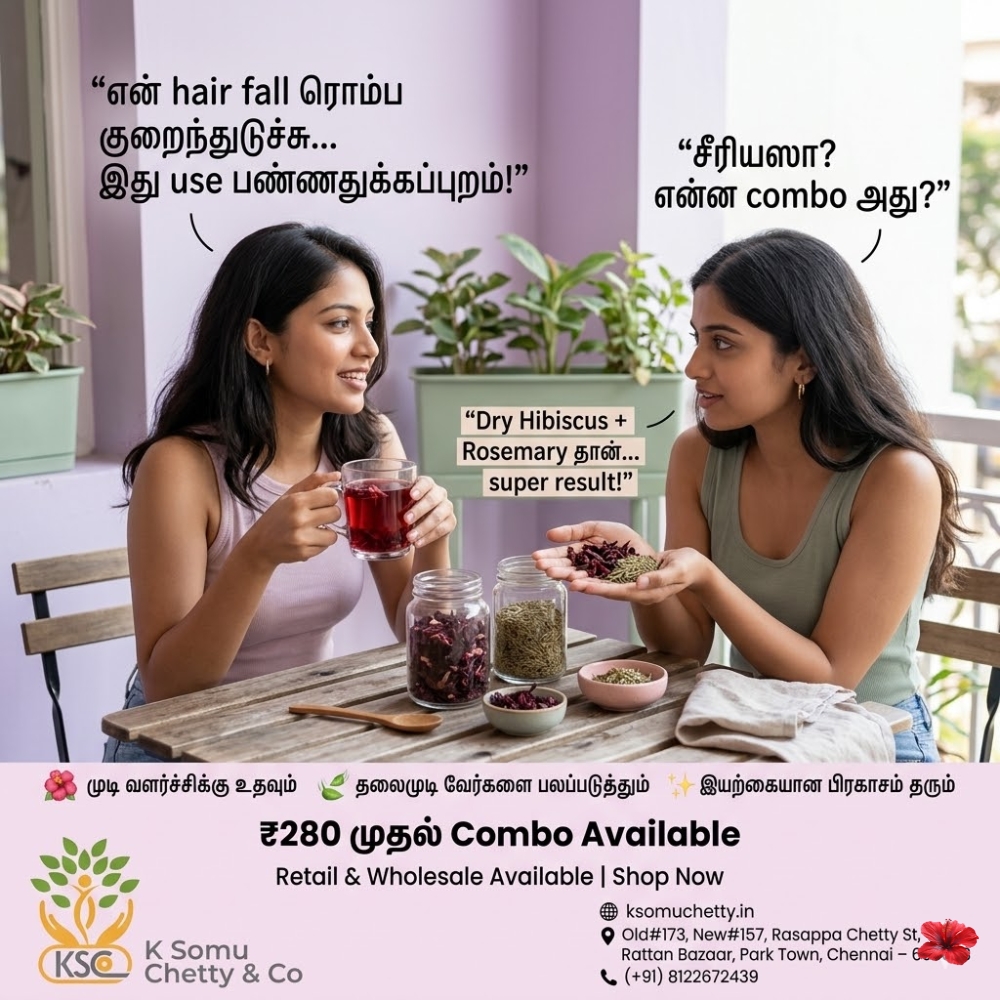 K_Somu_Chetty's tweet image. Struggling with hair fall? Discover the power of natural care with our Dry Hibiscus + Rosemary Combo from K Somu Chetty &amp;amp; Co! 
#HairFallSolution #HibiscusForHair #RosemaryHairCare #NaturalHairCare #HairGrowthTips #HealthyHair #HerbalRemedies #HairCareRoutine #OrganicHairCare