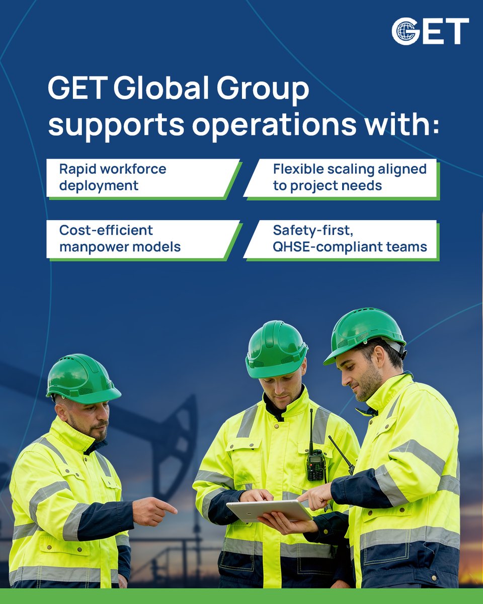 getglobalgroup_'s tweet image. As operations regain momentum, the focus turns to continuity, cost control, and safety.

GET Global Group enables energy companies with prepared teams, flexible workforce deployment, and safety-led execution.

#GETGlobalGroup #GETImpact #WorkforceSolutions #OperationalReadiness